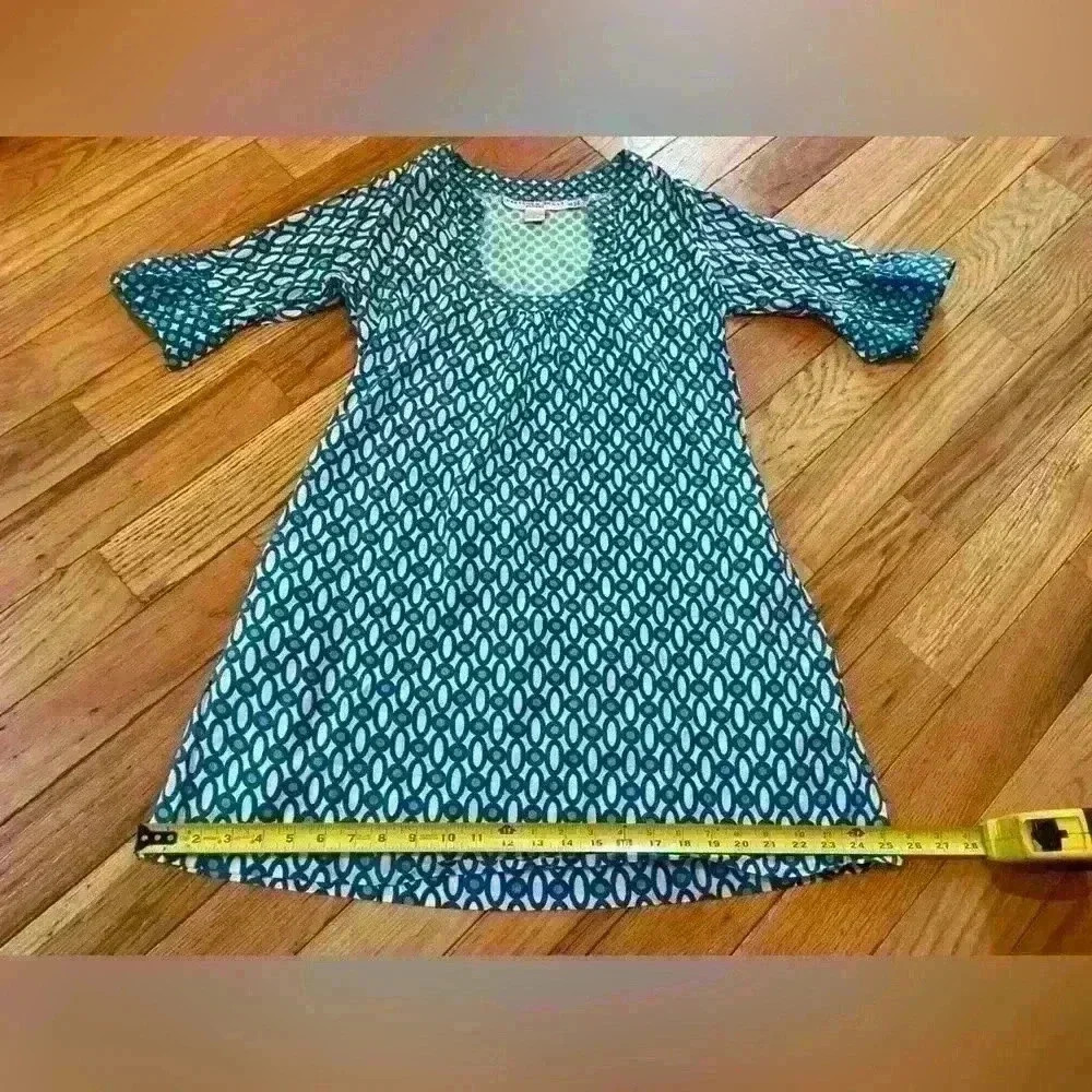Gretchen Scott Mini Cotton Shift Dress Blue White 3/4 Sleeve Ruffle Women’s Sz S - Picture 12 of 12